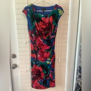 Connected Apparel Cap Sleeve Faux Wrap Drape Neck Dress Size 10